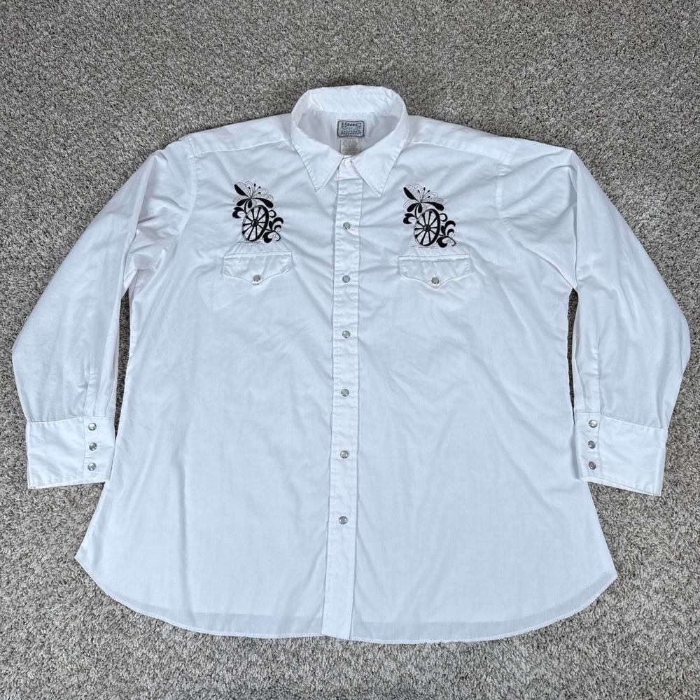 Vintage H Bar C Shirt Mens 19-36 White‎ Wheeler Snap Cowboy Ranchwear Western